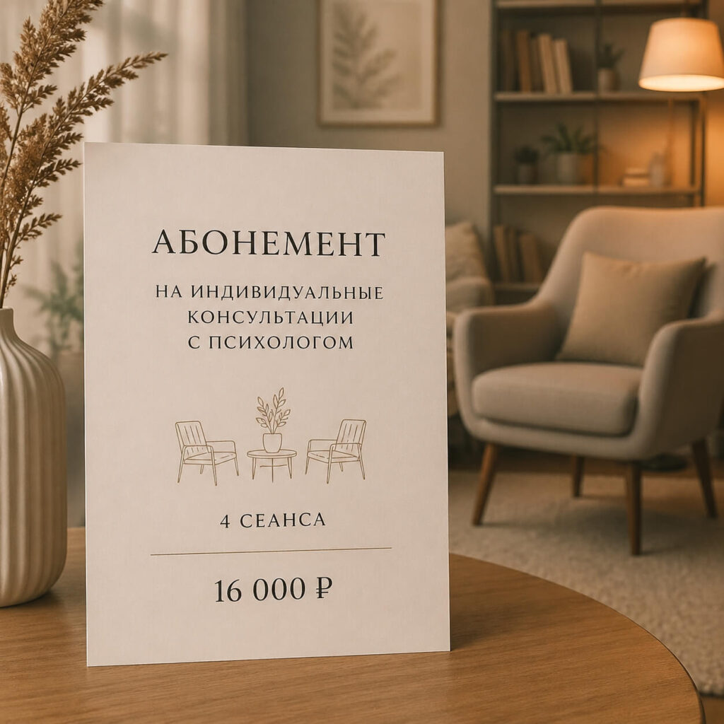 Абонемент на индивидуальные консультации с психологом — 4 сеанса за 16 000 ₽
